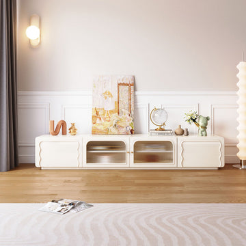 Rectangle Beige 78.7" TV Stand with 4 Doors & Storages